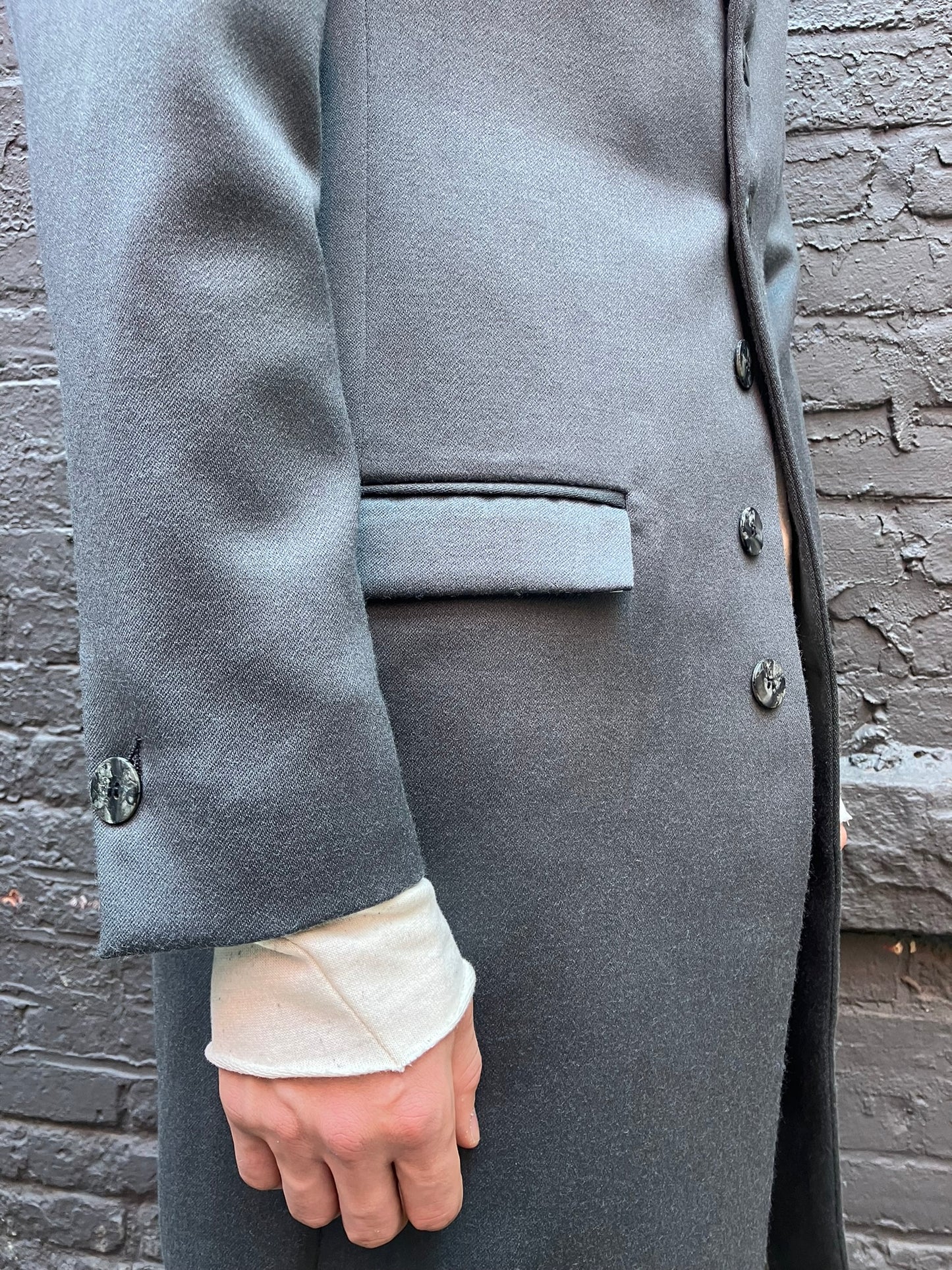 FW23 || PEAKED LAPEL LONG COAT || HAND-STITCHED GREY