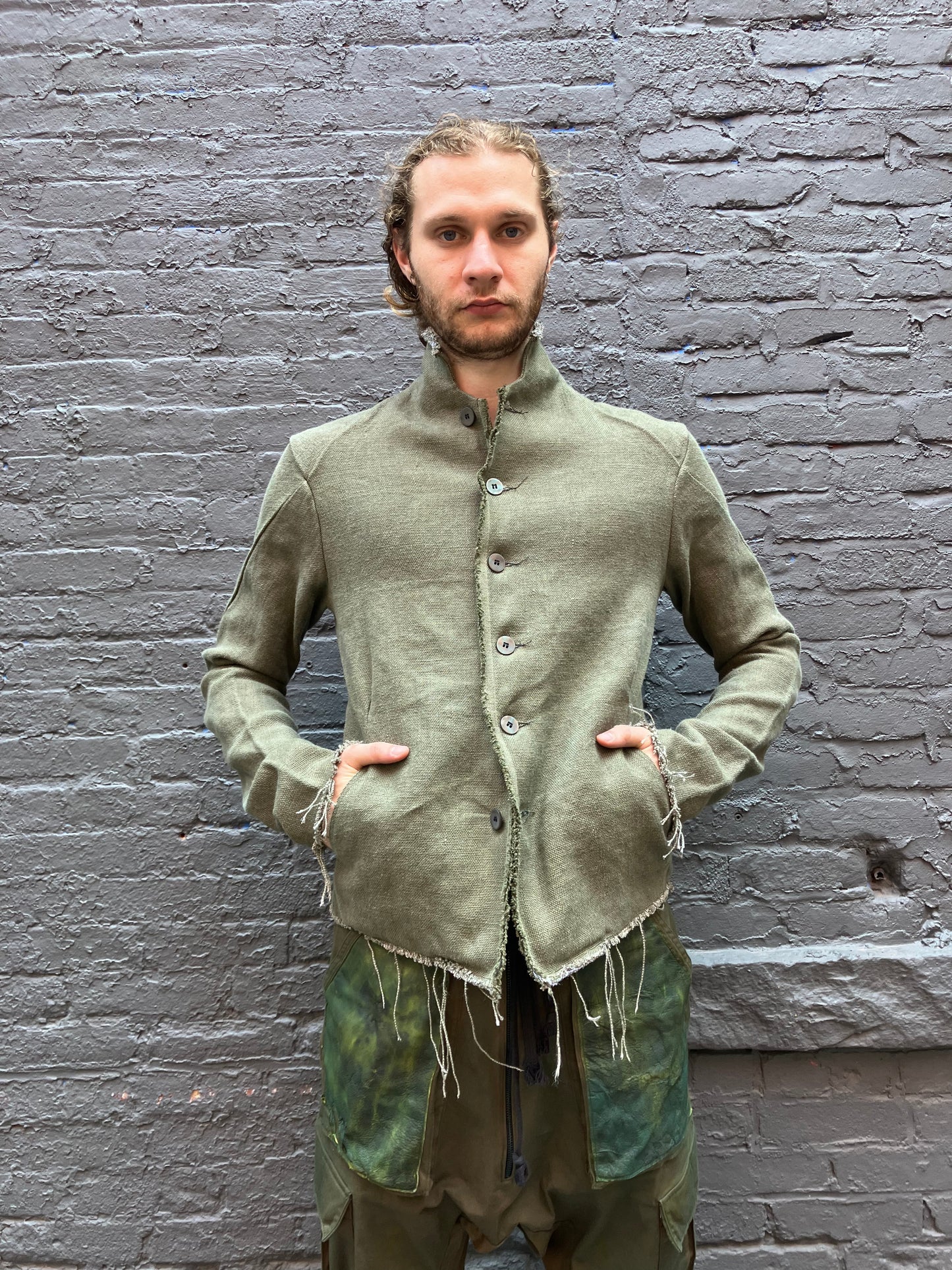 FW23|| PROTOLOGICAL JACKET || HEAVY LINEN - GREEN