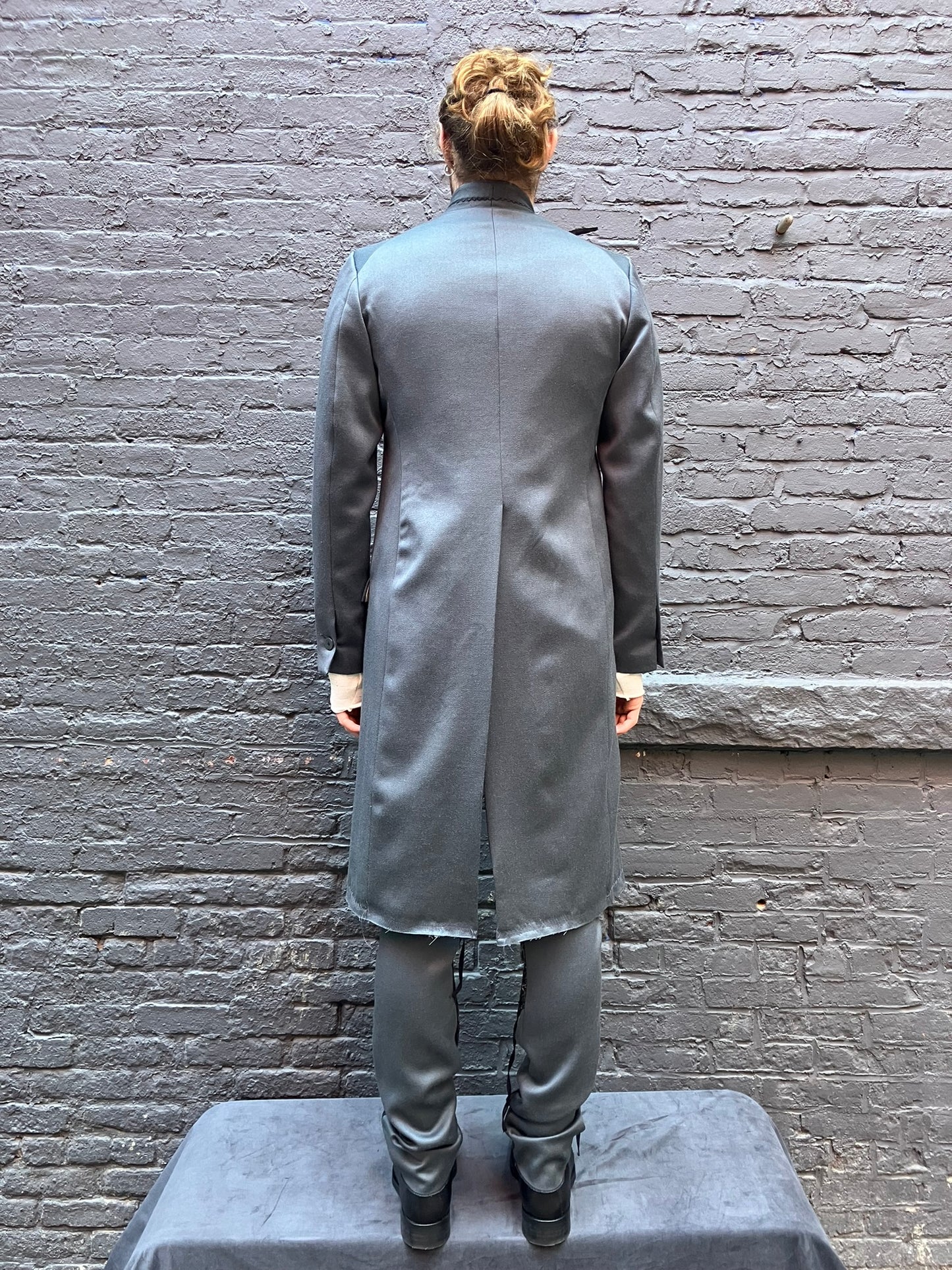 FW23 || PEAKED LAPEL LONG COAT || HAND-STITCHED GREY