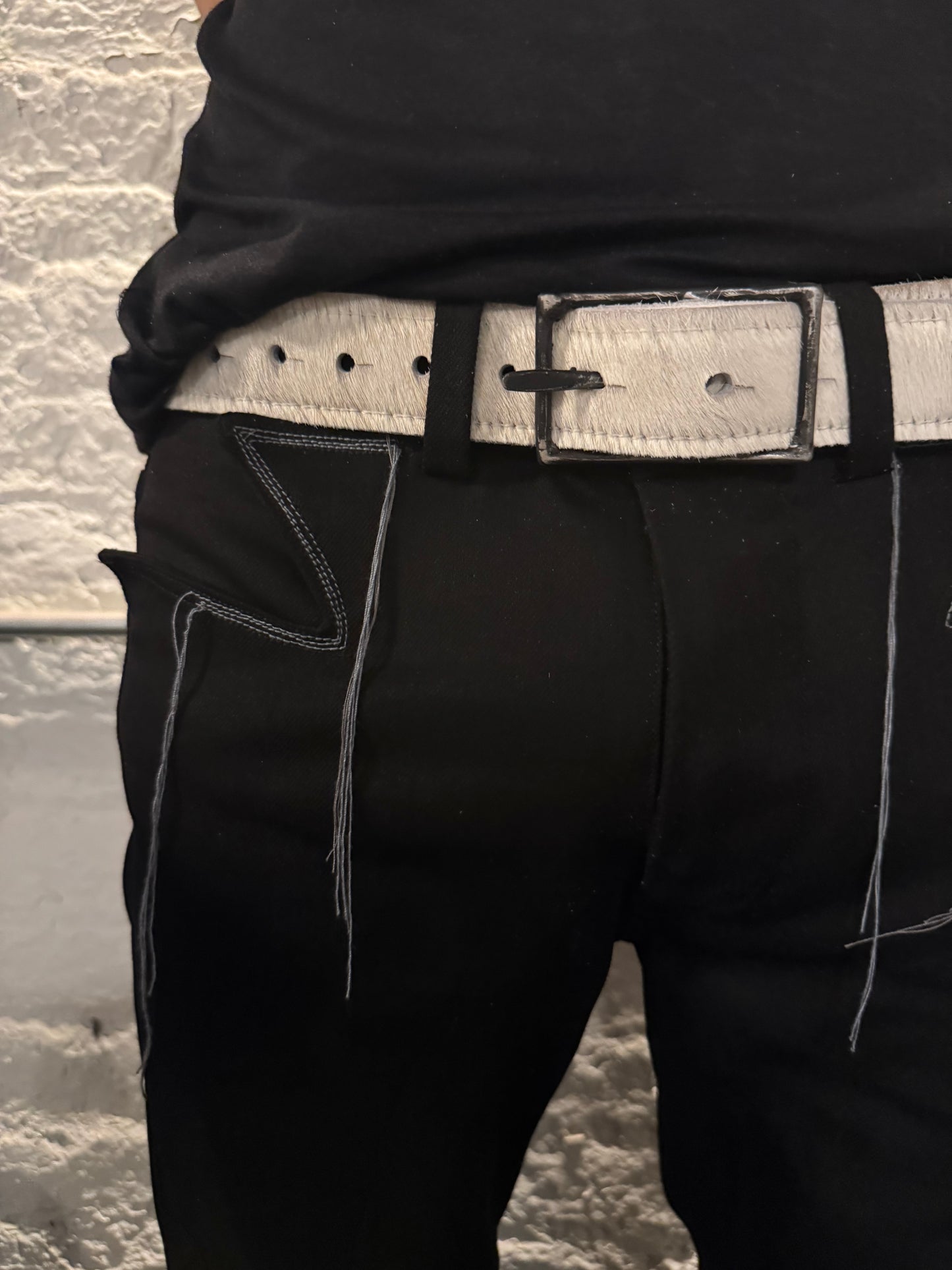 ZB- A|BLT| || 1.5 INCH KNG13 HAND MADE BUCKLE BELT || HAIR ON HIDE WHITE