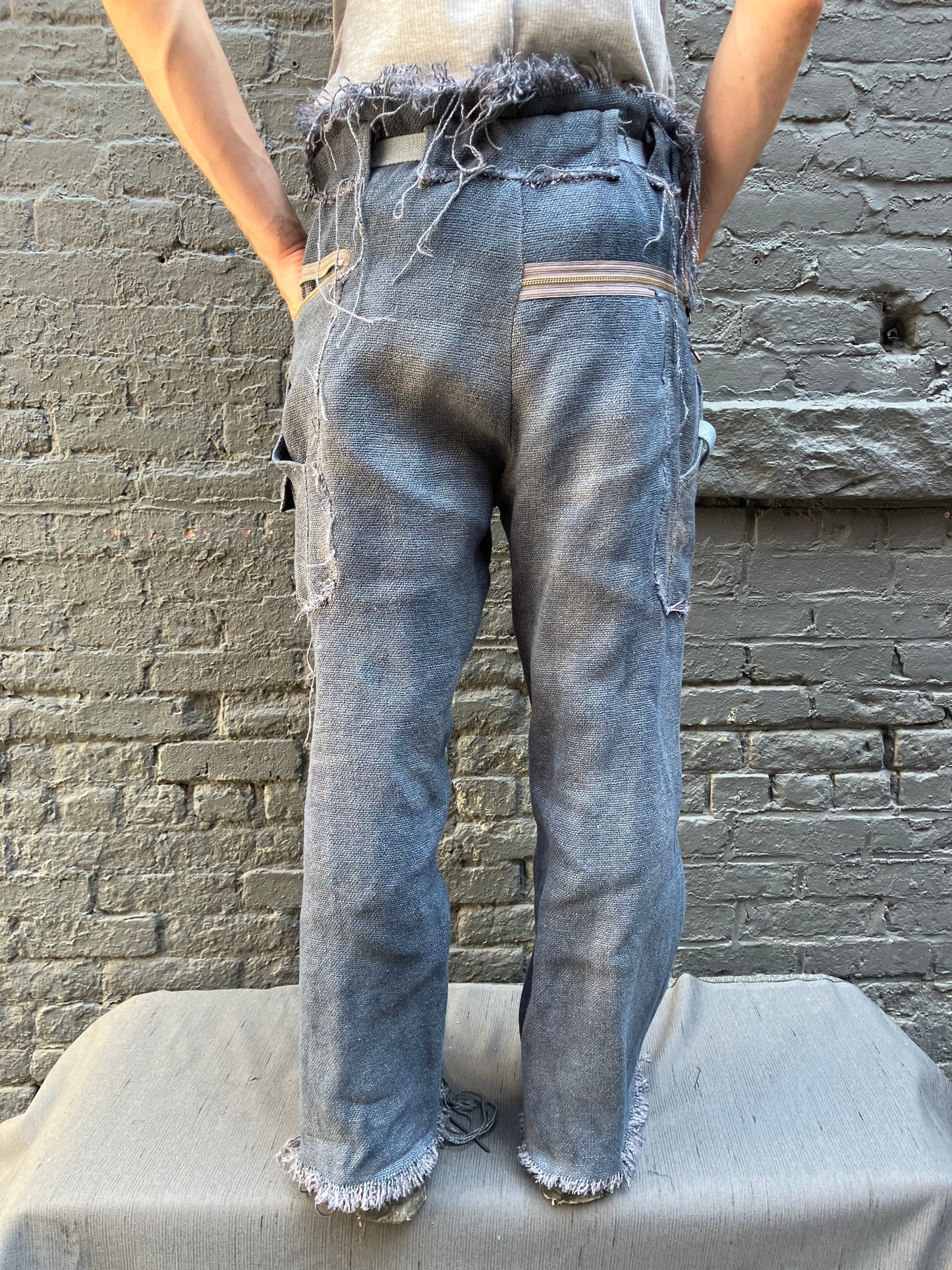 FW23 || ZIPPER BIG PANTS || 100% HEAVY LINEN - OD GREY