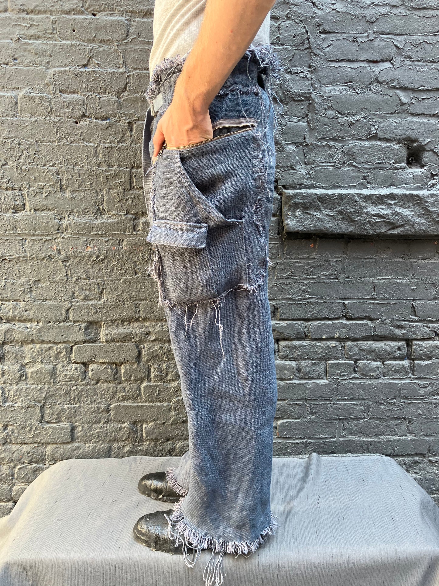 FW23 || ZIPPER BIG PANTS || 100% HEAVY LINEN - OD GREY