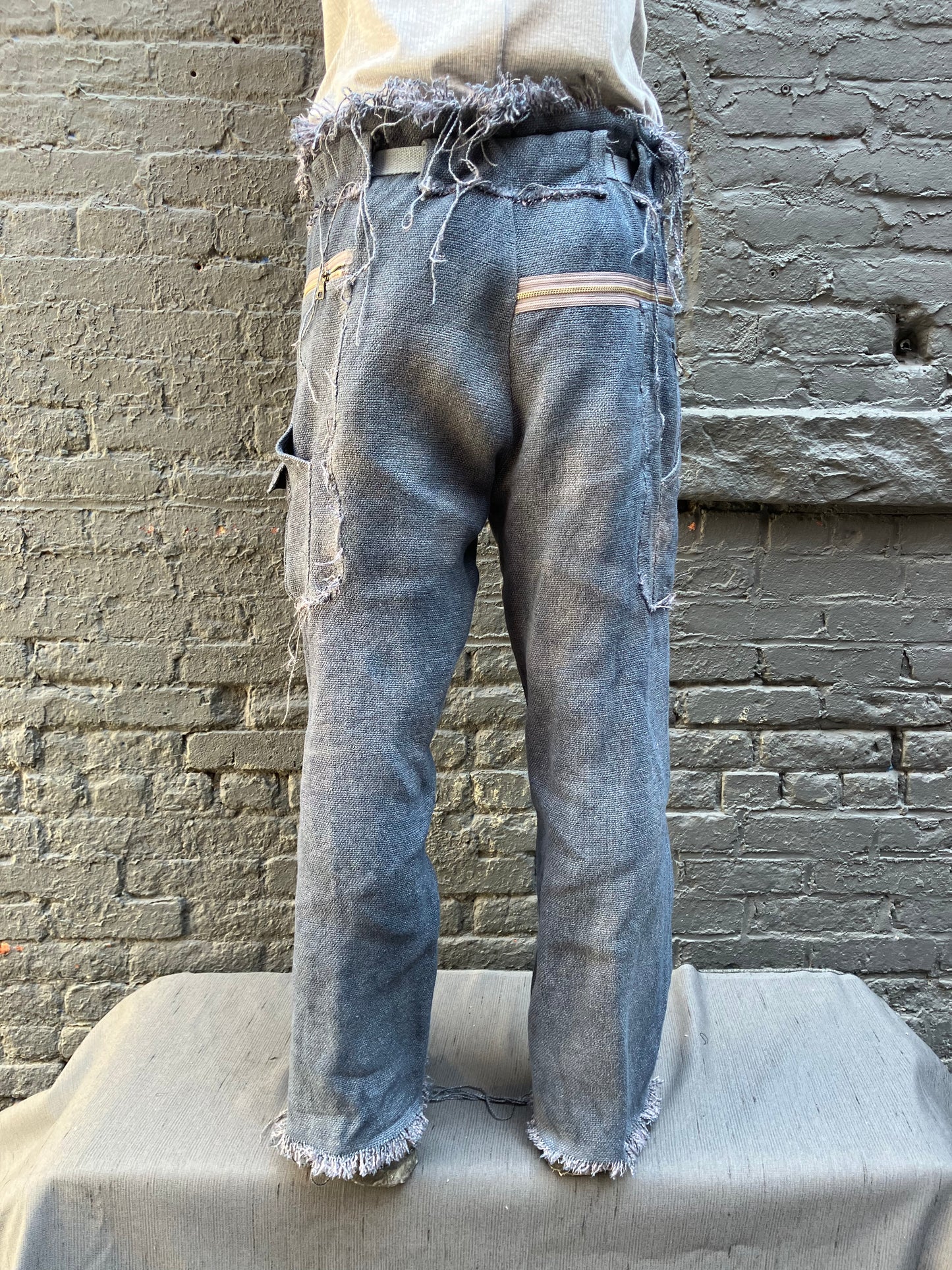 FW23 || ZIPPER BIG PANTS || 100% HEAVY LINEN - OD GREY