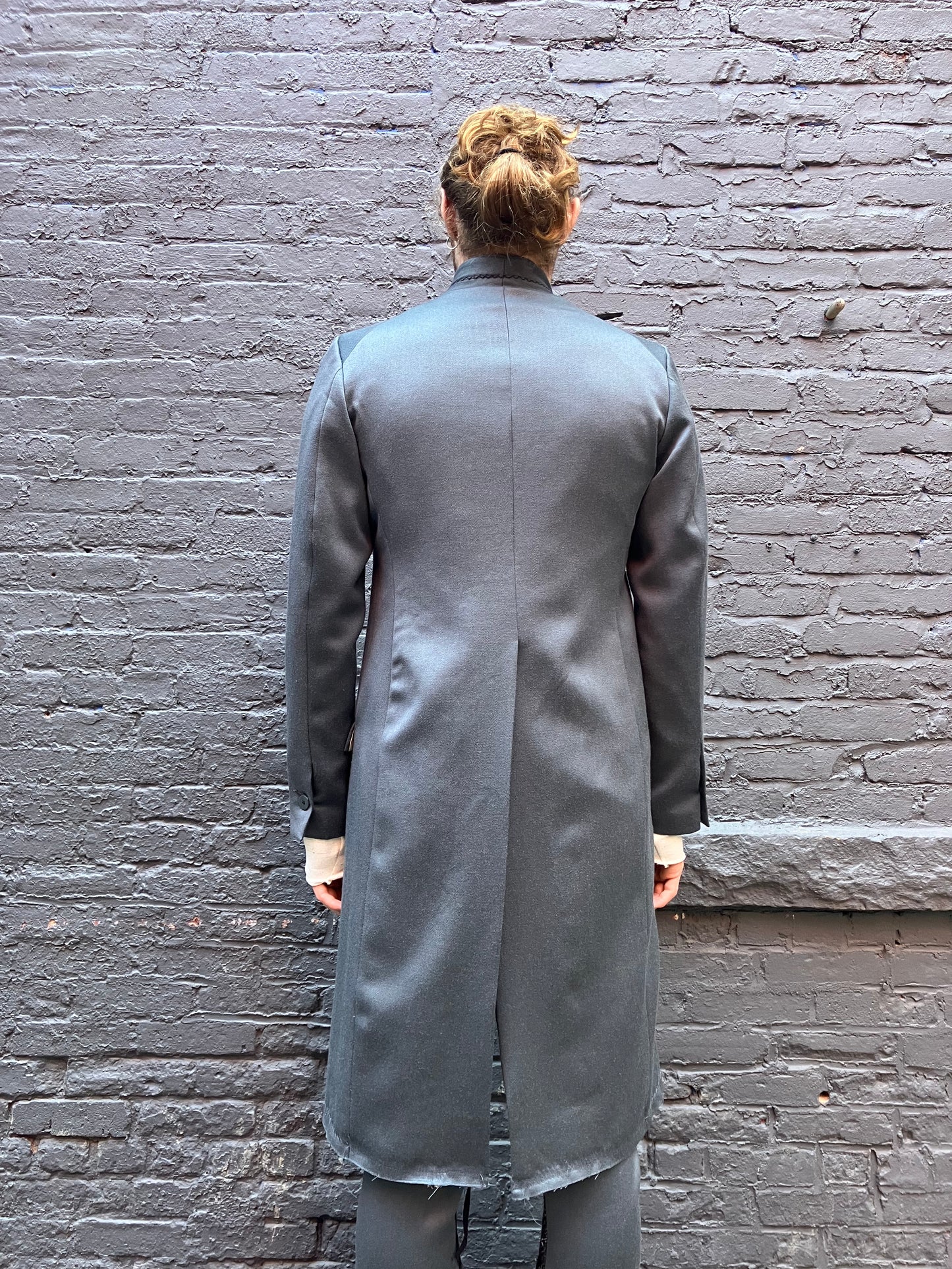 FW23 || PEAKED LAPEL LONG COAT || HAND-STITCHED GREY