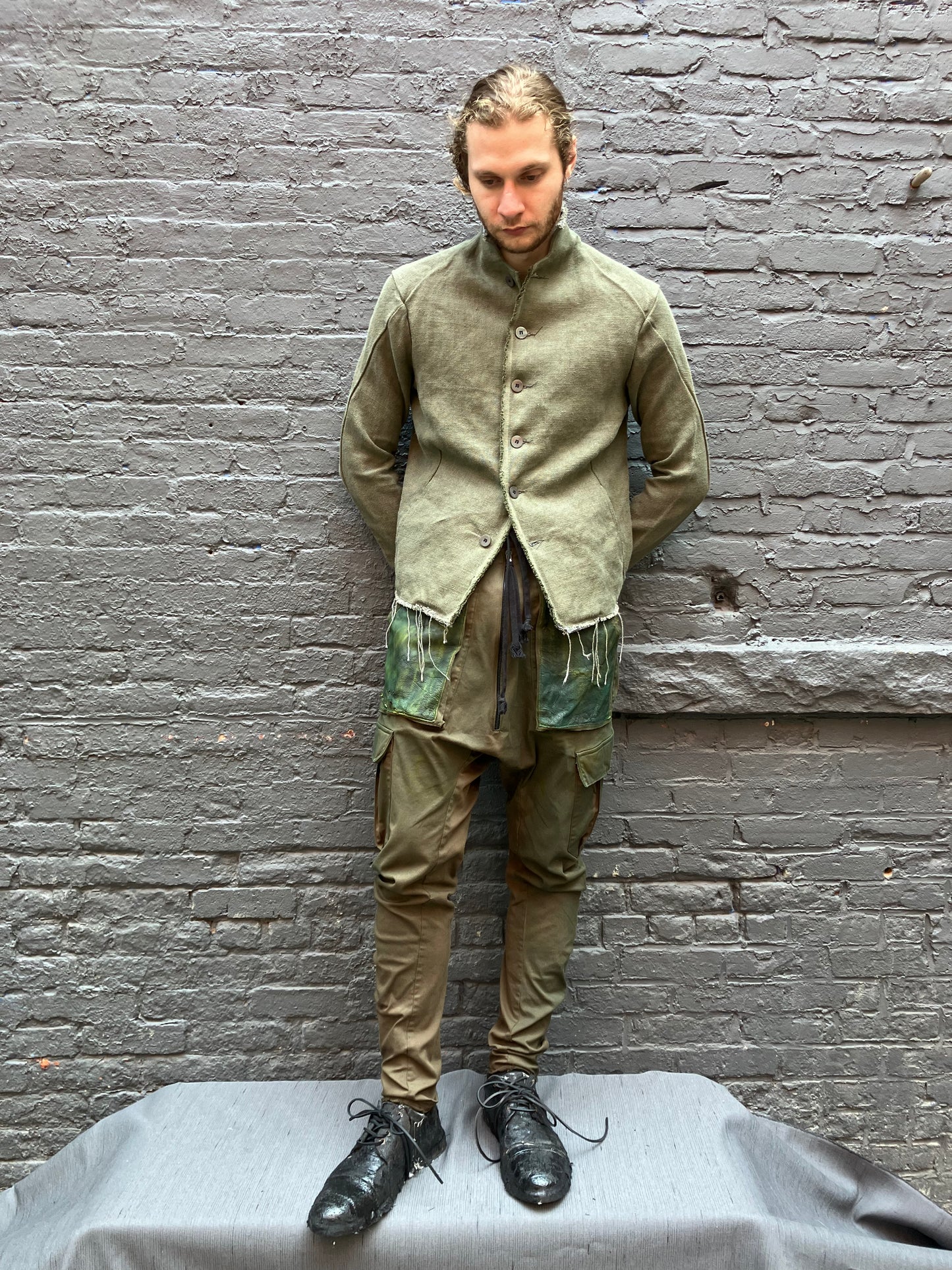 FW23|| PROTOLOGICAL JACKET || HEAVY LINEN - GREEN