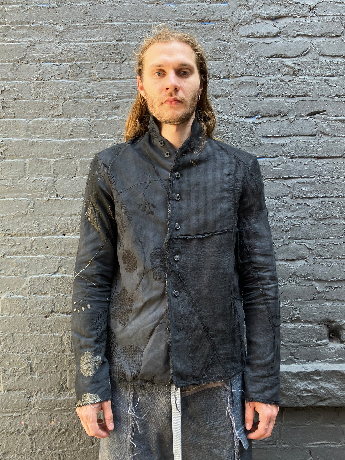 FW23 || PROTOLOGICAL ARCHETYPE ZERO EBROIDERED DARNSTITCH SHIRT || BLACK