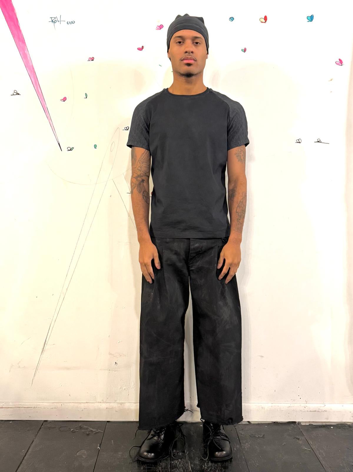 SS26 || 12 PLEAT PANTHEON JEANS|| CROPPED || 100% COTTON - VOLCANIC SULPHUR COATED