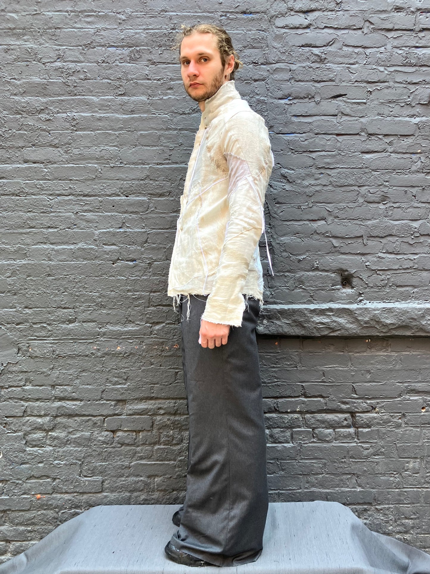 FW23 || PROTOLOGICAL ARCHETYPE ZERO EBROIDERED DARNSTITCH SHIRT || UNDYED