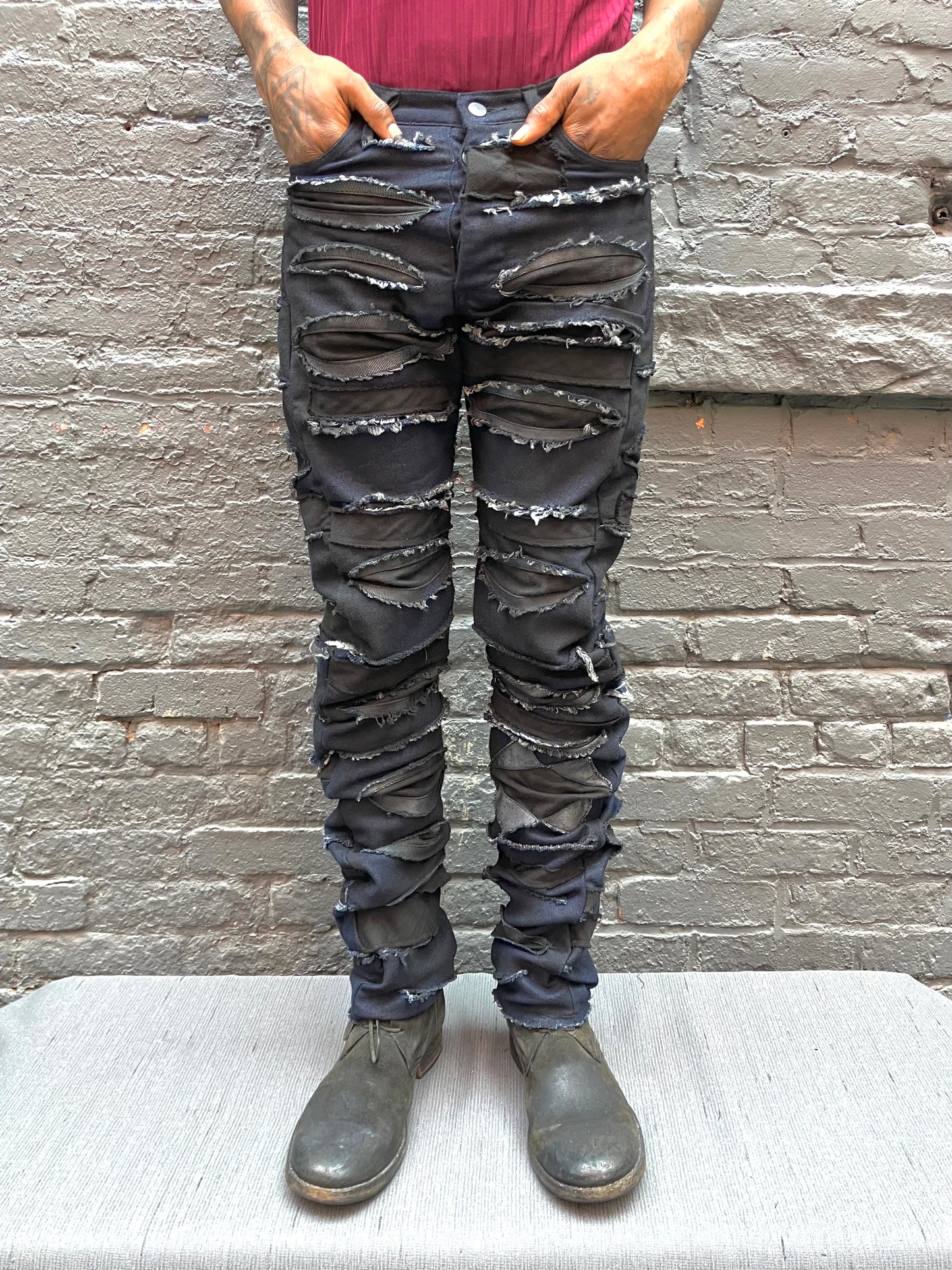 FW23 || DNA DESTROYED PANTS || 100% COTTON - BLACK