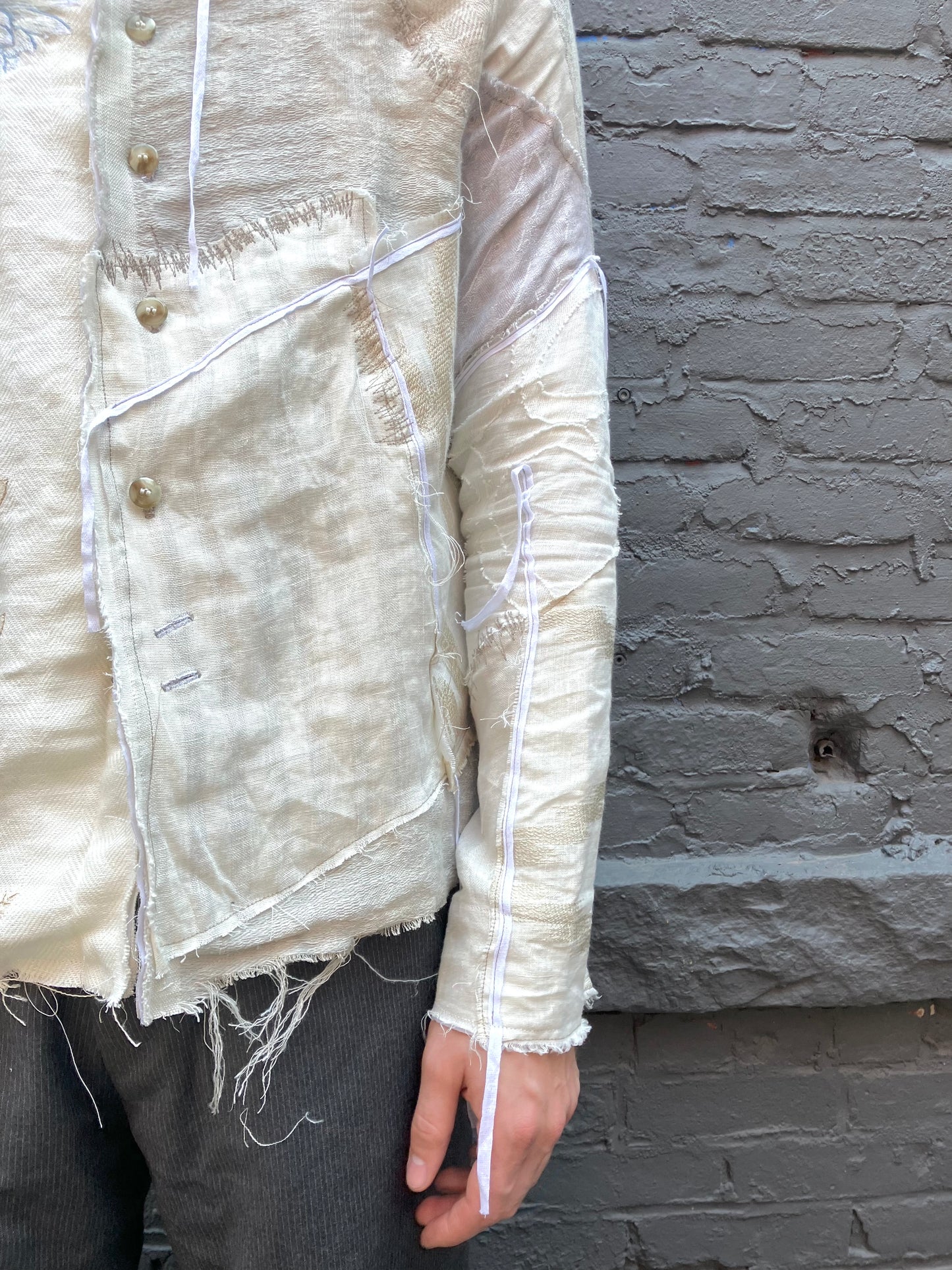 FW23 || PROTOLOGICAL ARCHETYPE ZERO EBROIDERED DARNSTITCH SHIRT || UNDYED