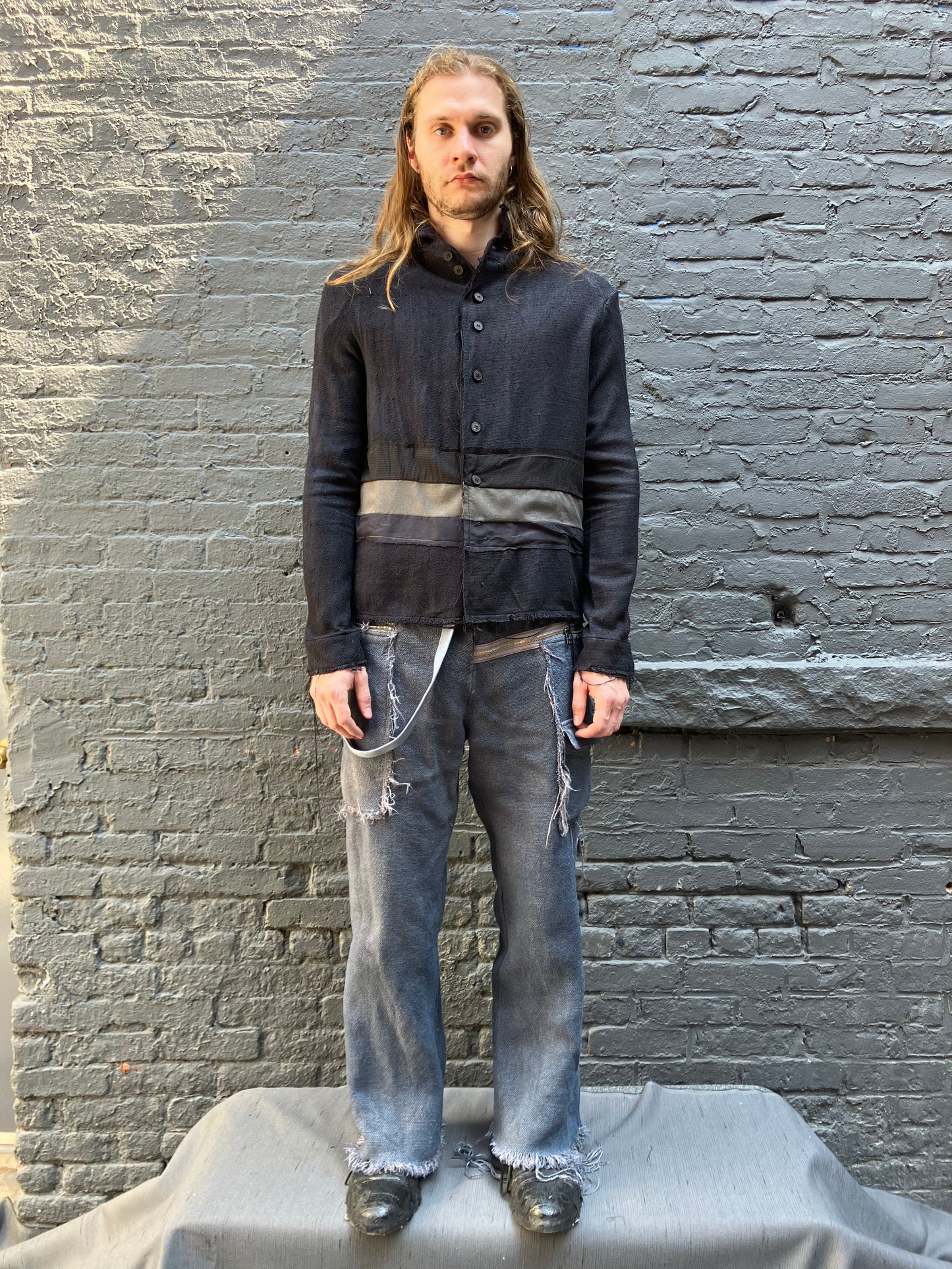 FW23 || ZIPPER BIG PANTS || 100% HEAVY LINEN - OD GREY