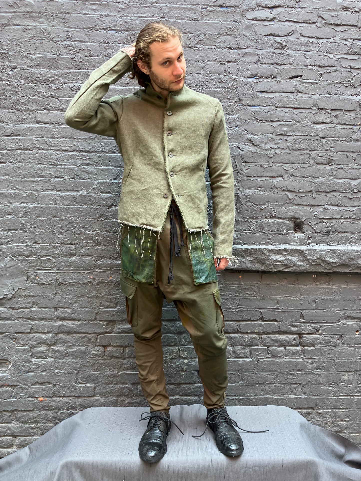 FW23|| PROTOLOGICAL JACKET || HEAVY LINEN - GREEN