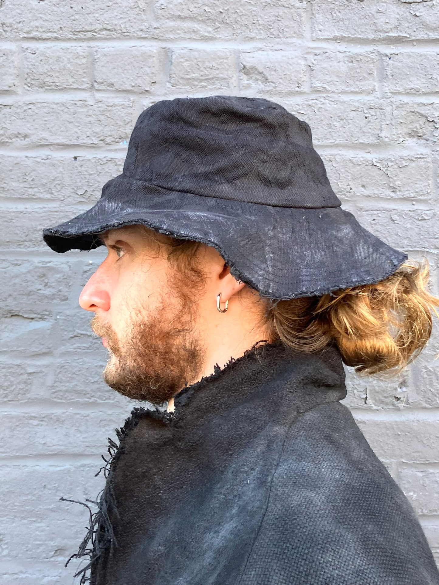 FW23 || REVERSIBLE BUCKET HAT || LINEN BROCADE - OD BLACK