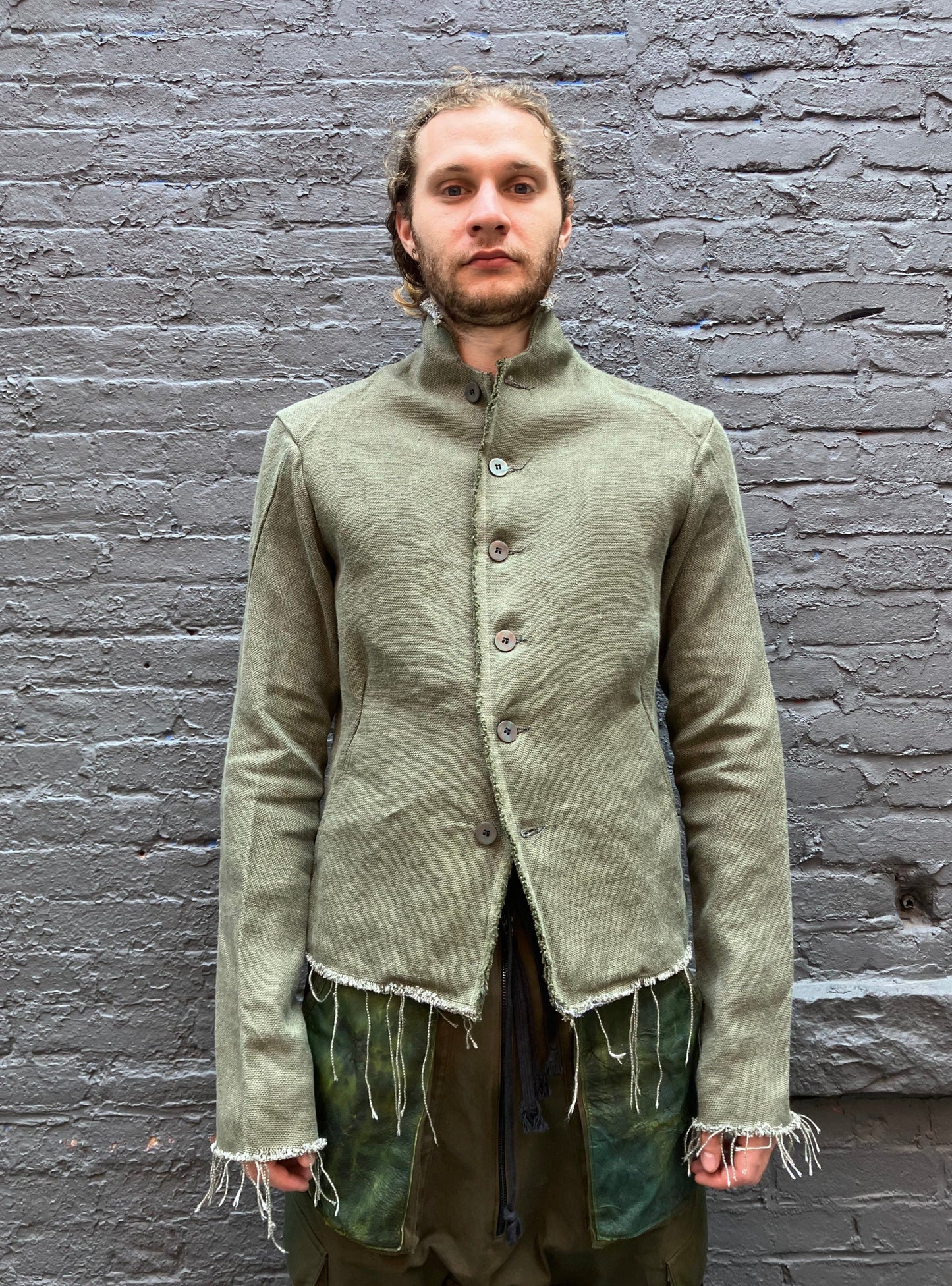 FW23|| PROTOLOGICAL JACKET || HEAVY LINEN - GREEN