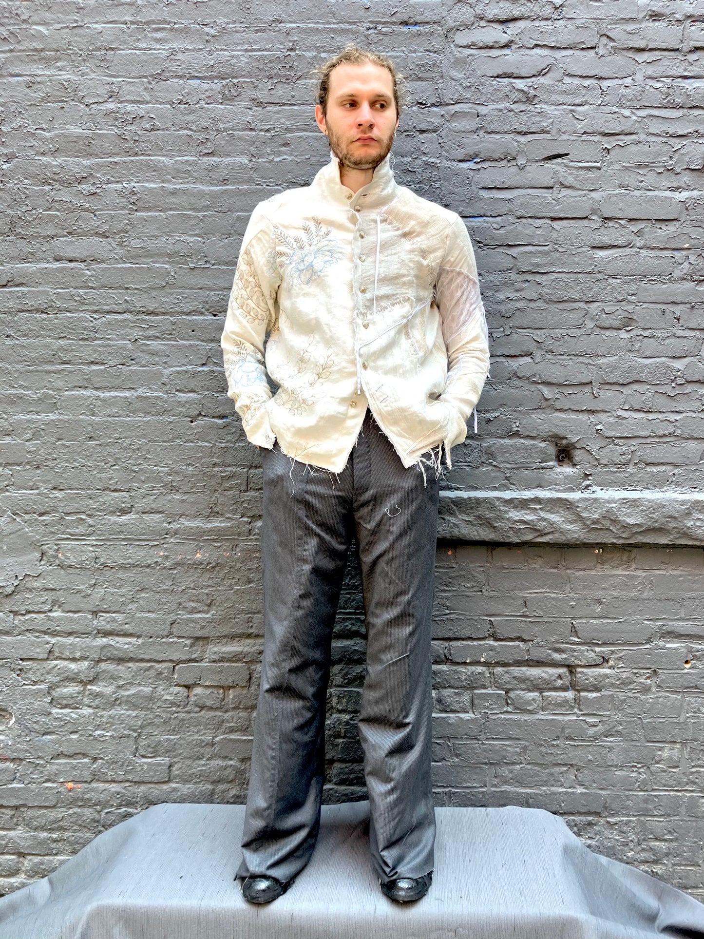 FW23 || PROTOLOGICAL ARCHETYPE ZERO EBROIDERED DARNSTITCH SHIRT || UNDYED