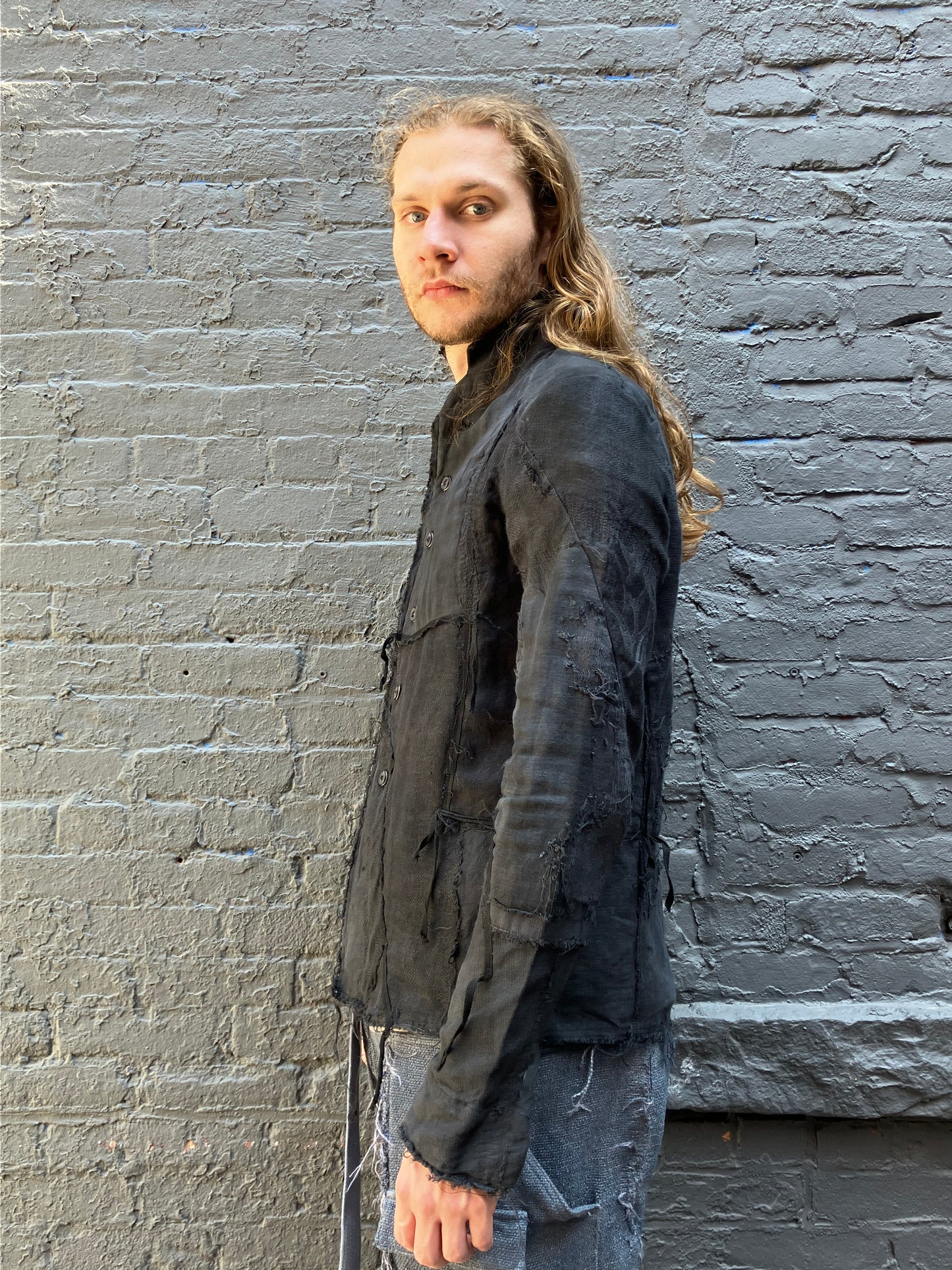 FW23 || PROTOLOGICAL ARCHETYPE ZERO EBROIDERED DARNSTITCH SHIRT || BLACK