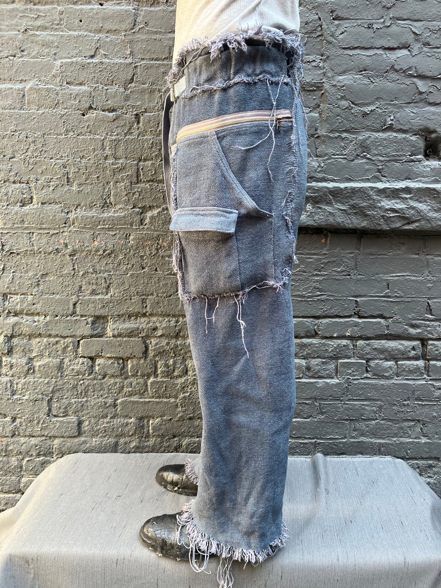 FW23 || ZIPPER BIG PANTS || 100% HEAVY LINEN - OD GREY