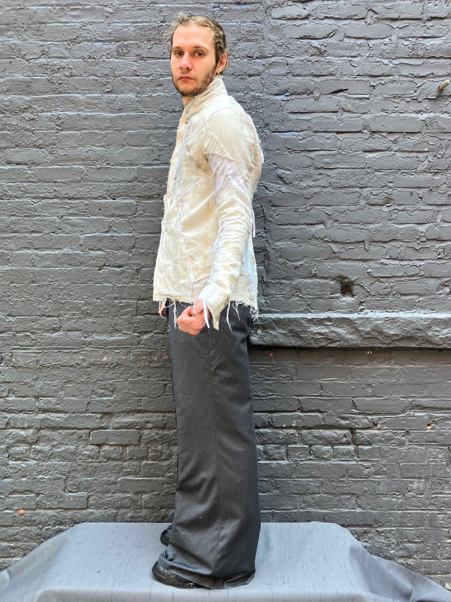 FW23 || PROTOLOGICAL ARCHETYPE ZERO EBROIDERED DARNSTITCH SHIRT || UNDYED
