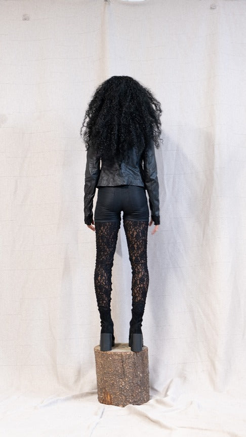 SS23 FEMME || HIGH NECK MINIMALIST LEATHER JACKET - BLACK