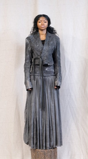 SS23 FEMME || MOONSTAR LINEN + LEATHER YOKE LONG SKIRT