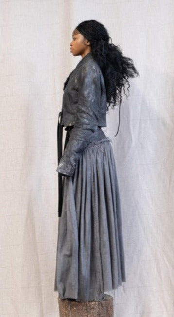 SS23 FEMME || MOONSTAR LINEN + LEATHER YOKE LONG SKIRT