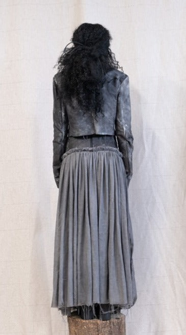 SS23 FEMME || MOONSTAR LINEN + LEATHER YOKE LONG SKIRT