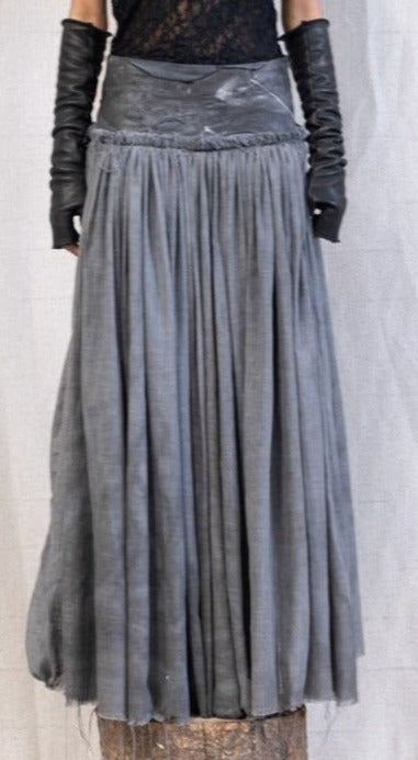 SS23 FEMME || MOONSTAR LINEN + LEATHER YOKE LONG SKIRT