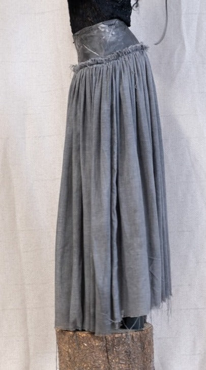SS23 FEMME || MOONSTAR LINEN + LEATHER YOKE LONG SKIRT