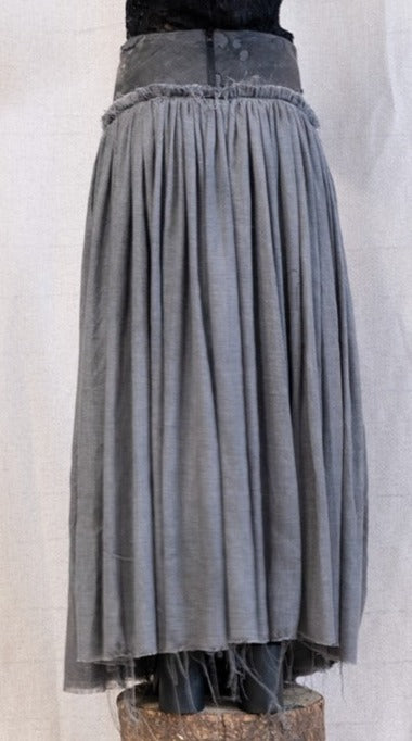 SS23 FEMME || MOONSTAR LINEN + LEATHER YOKE LONG SKIRT