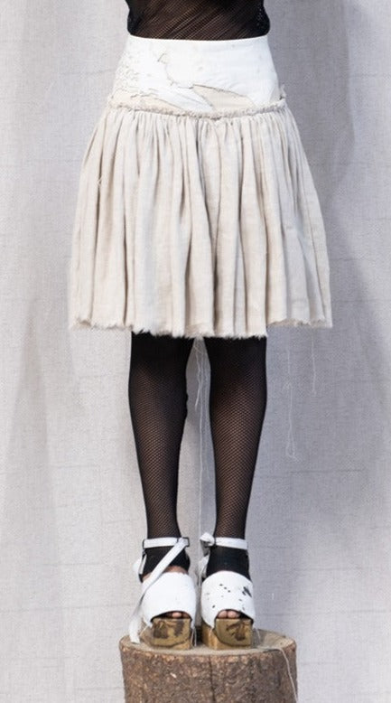 SS23 FEMME || MOONSTAR LINEN + LEATHER YOKE SHORT SKIRT