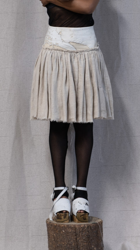 SS23 FEMME || MOONSTAR LINEN + LEATHER YOKE SHORT SKIRT
