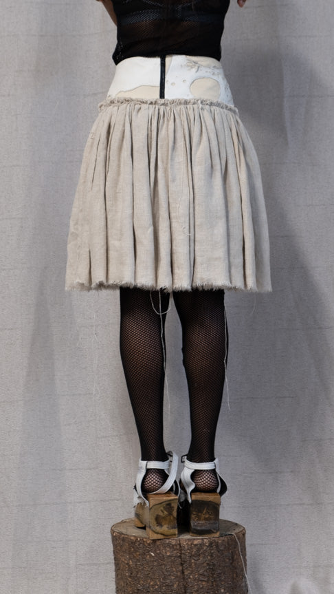 SS23 FEMME || MOONSTAR LINEN + LEATHER YOKE SHORT SKIRT