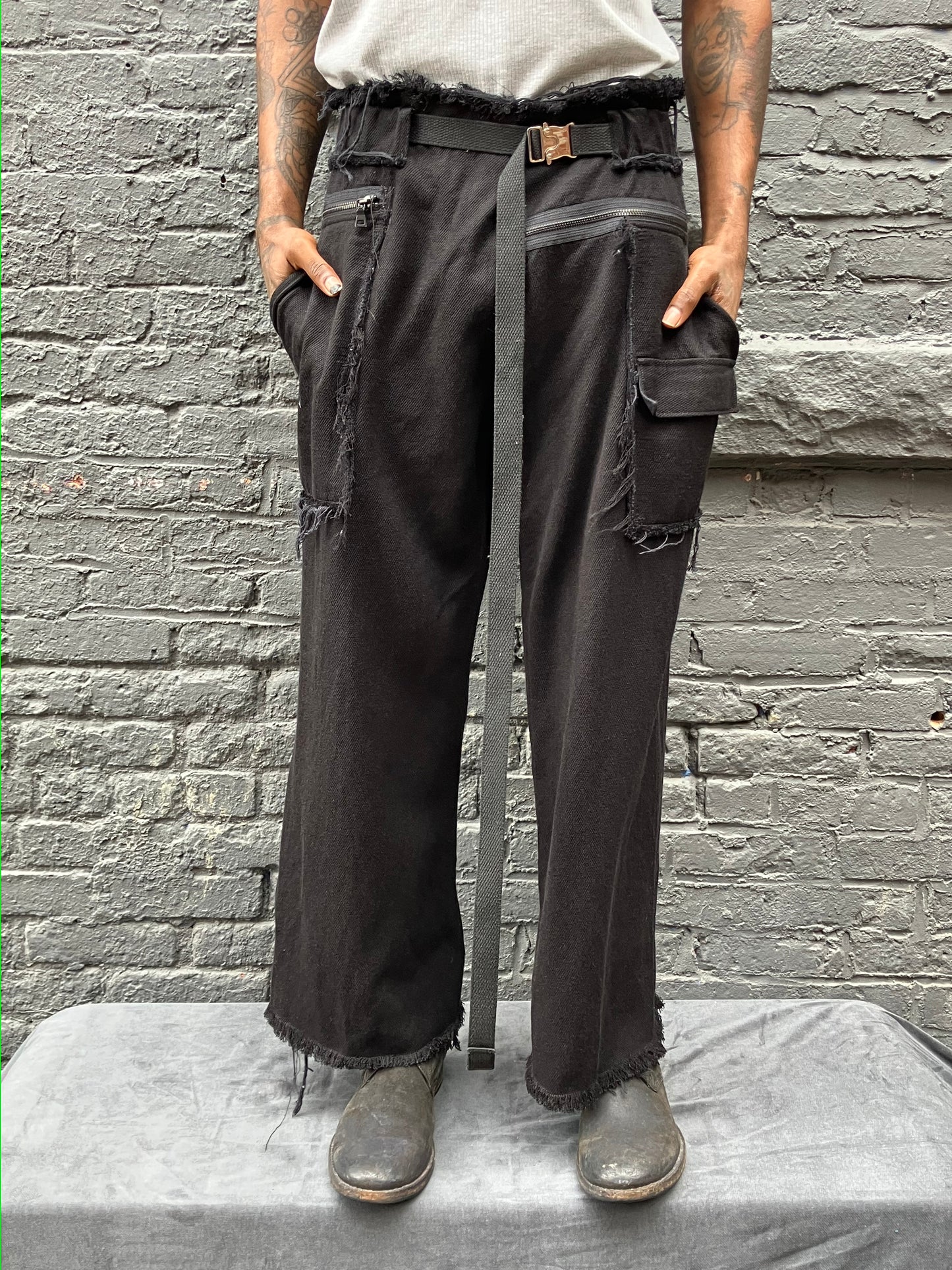 FW23 || ZIPPER BIG PANTS || HEAVY CANVAS - BLACK