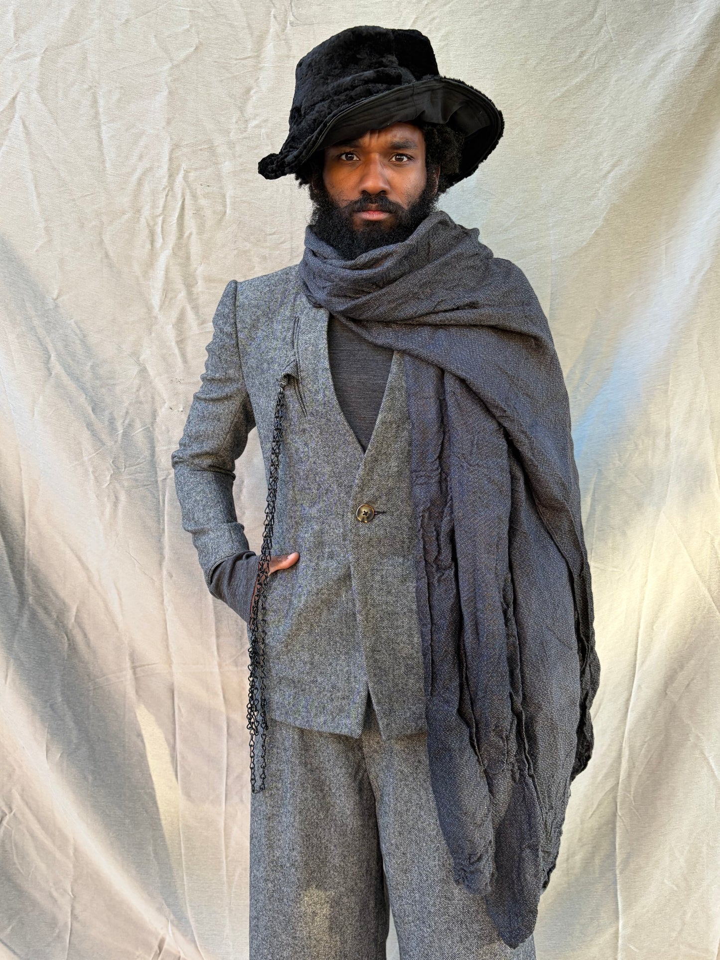 FW25 || LARGE DOUBLE WIDTH SCARF || BLACK || WOOL + LINEN