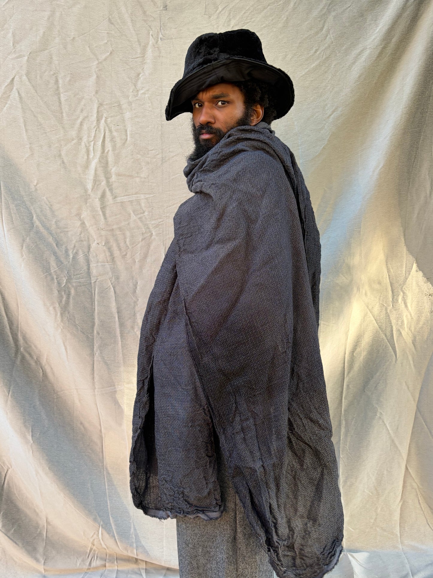 FW25 || LARGE DOUBLE WIDTH SCARF || BLACK || WOOL + LINEN