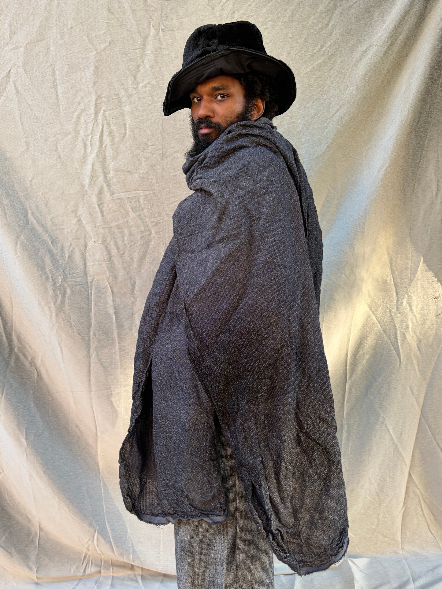 FW25 || LARGE DOUBLE WIDTH SCARF || BLACK || WOOL + LINEN