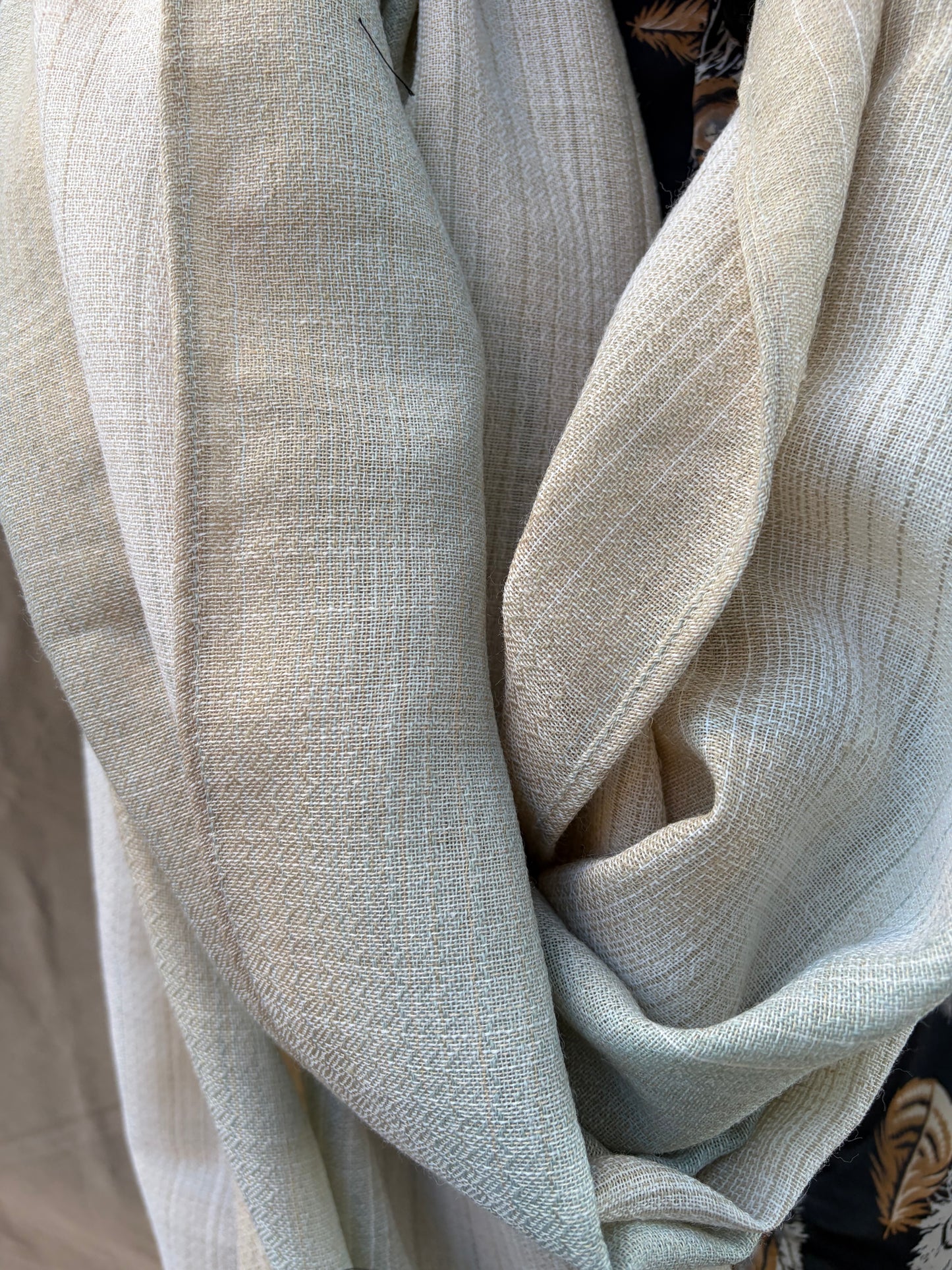FW25 || LARGE DOUBLE WIDTH SCARF || ECRU STRIPE || WOOL + LINEN
