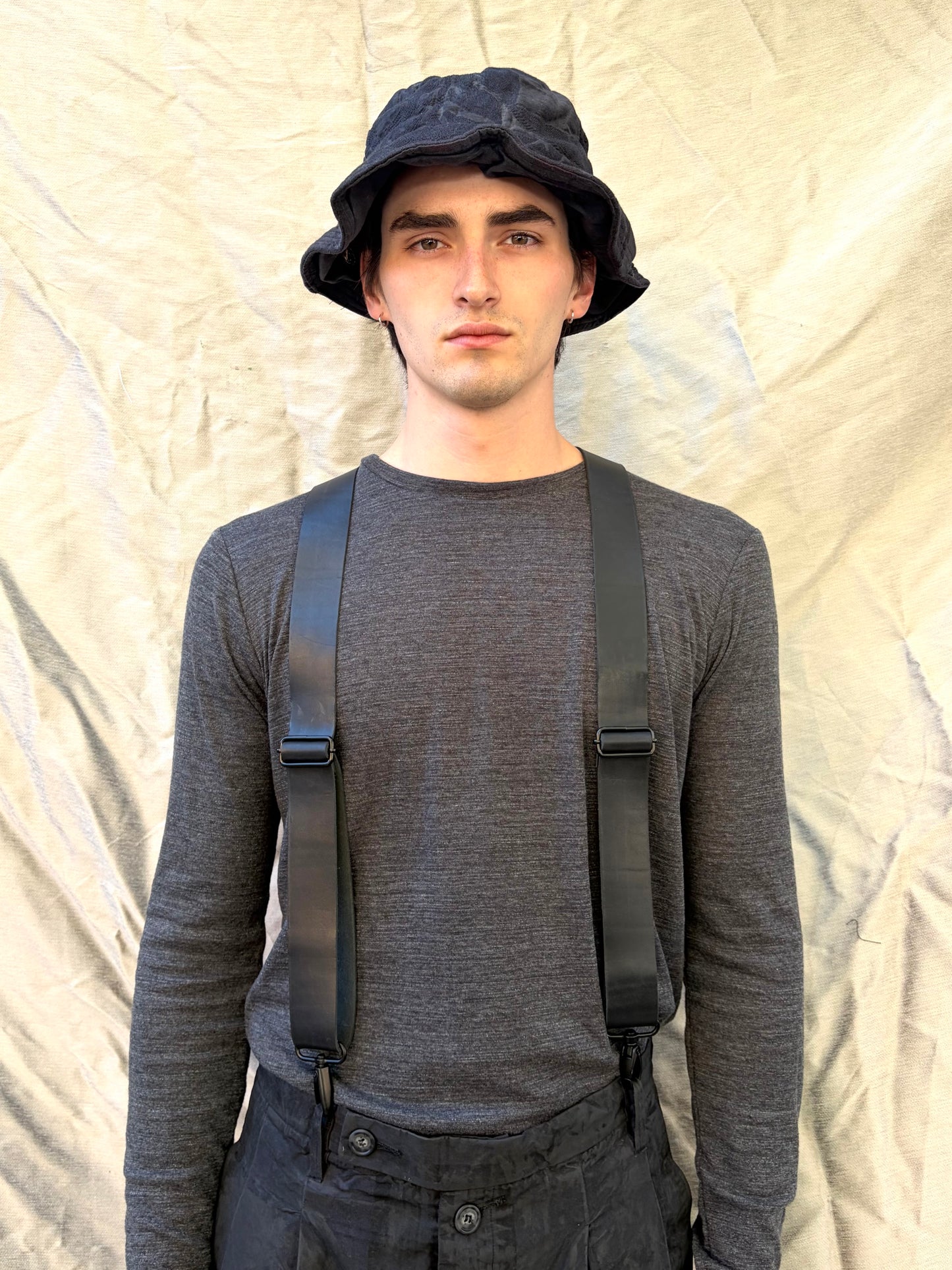 FW25 ||BOILED BUCKET HAT | 100% EMROIDERED LINEN ||OD BLACK