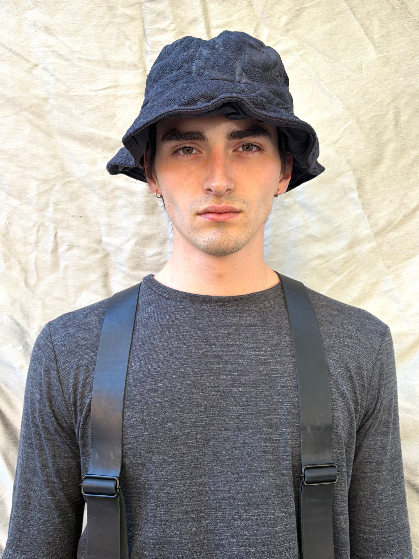 FW25 ||BOILED BUCKET HAT | 100% EMROIDERED LINEN ||OD BLACK
