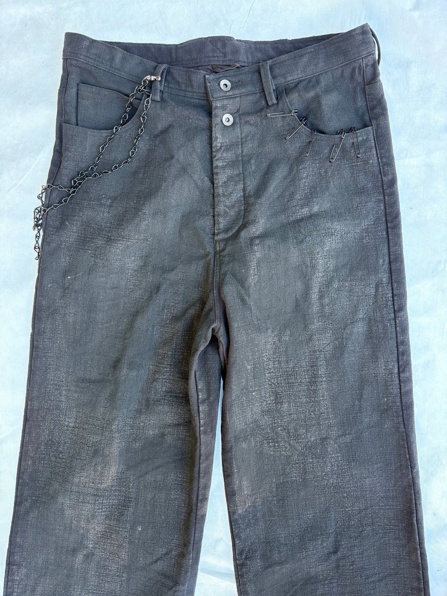 FW25 || PINNED + CHAINED GODDE JEANS || CHARCOAL COATED LINEN