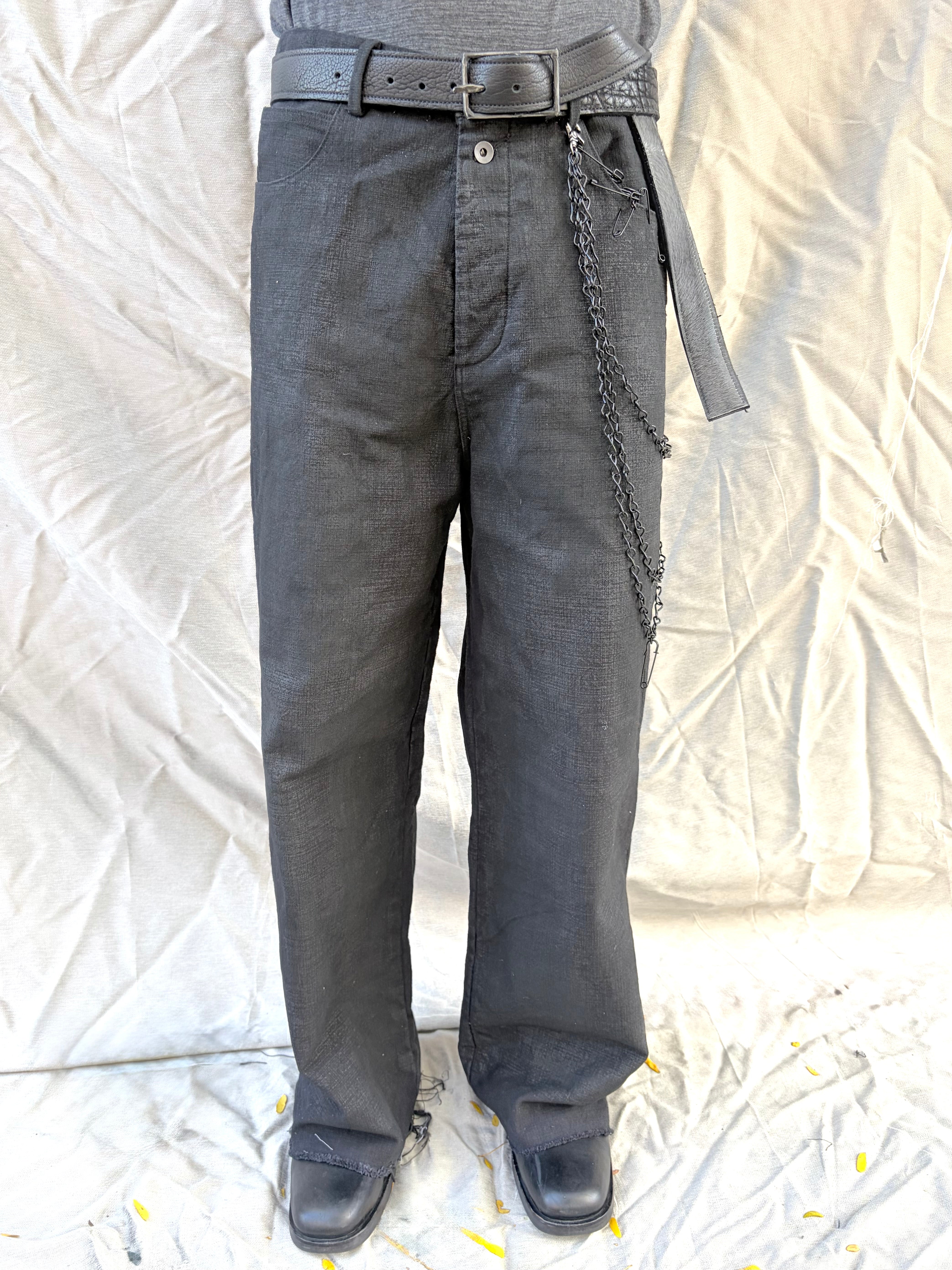 FW25 || PINNED + CHAINED GODDE JEANS || CHARCOAL COATED LINEN