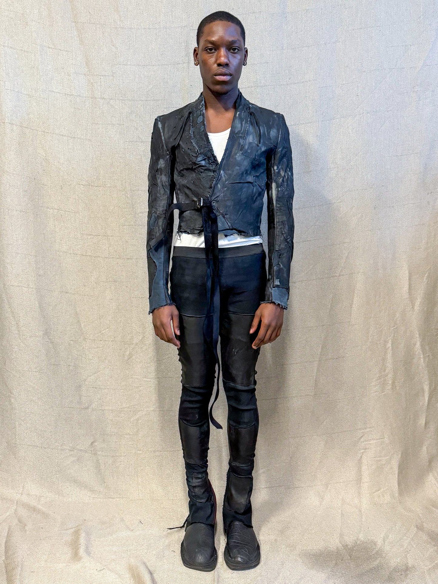 SS24 || CROPPED "GARTH" LEATHER JACKET || MOONSTAR BLACK