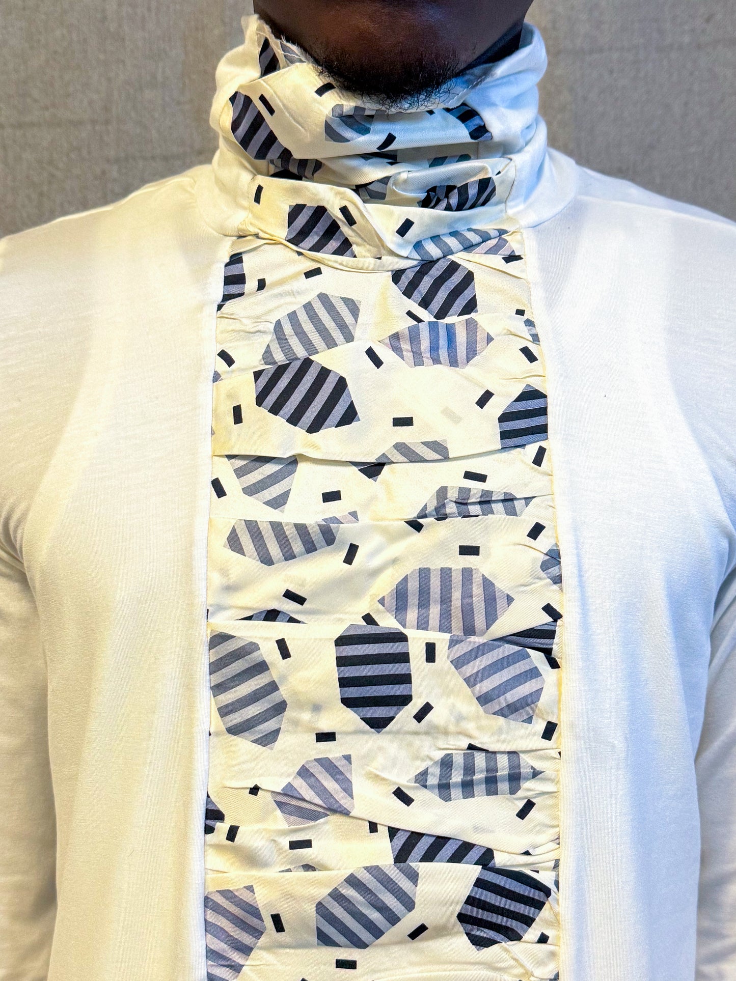 SS24 || HIGH NECK RUCHED FRONT FAULTED SHOULDER TEE || WHITE