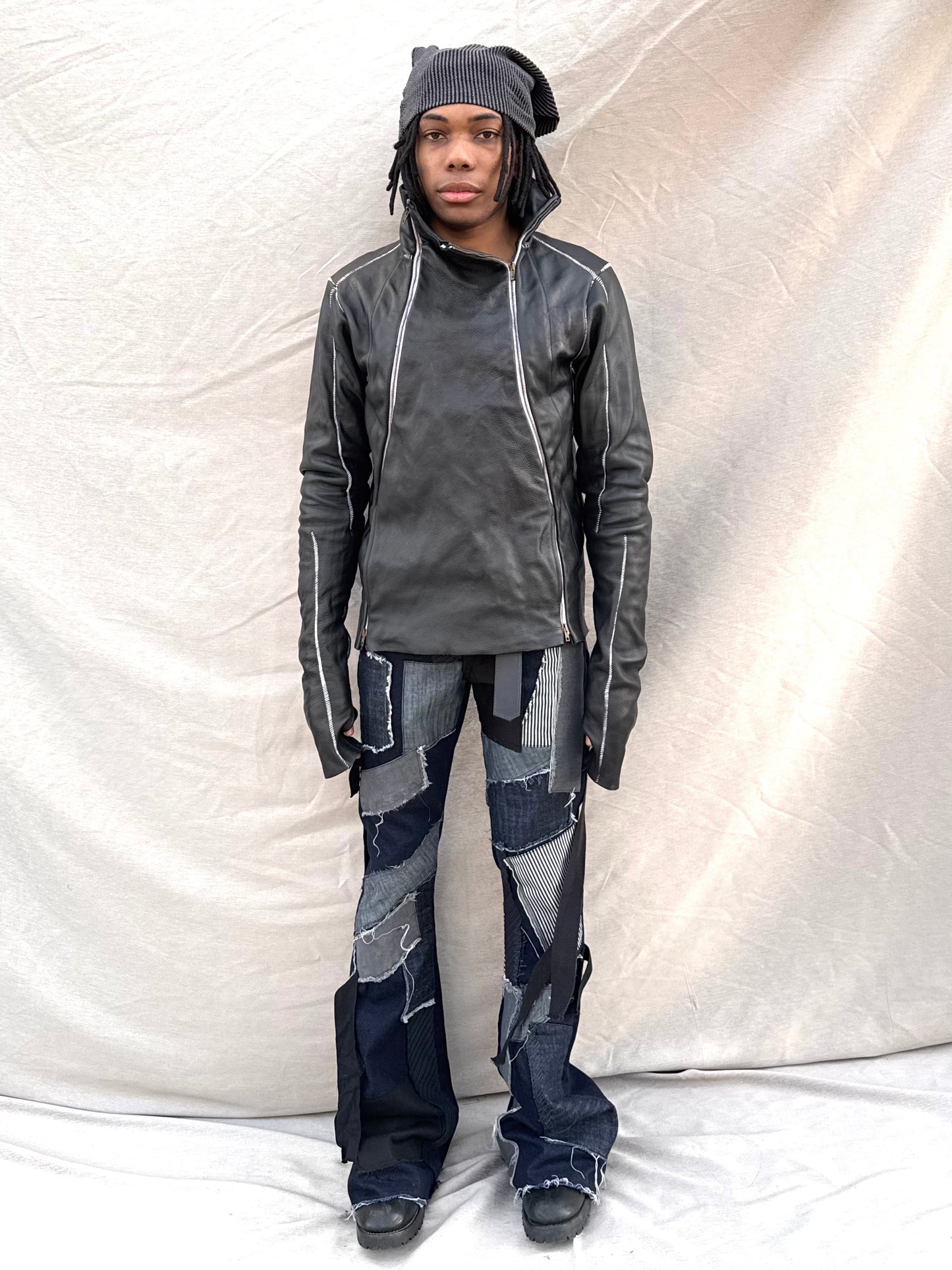 SS25 || TYPE III HIGH NECK LEATHER JACKET || BLACK