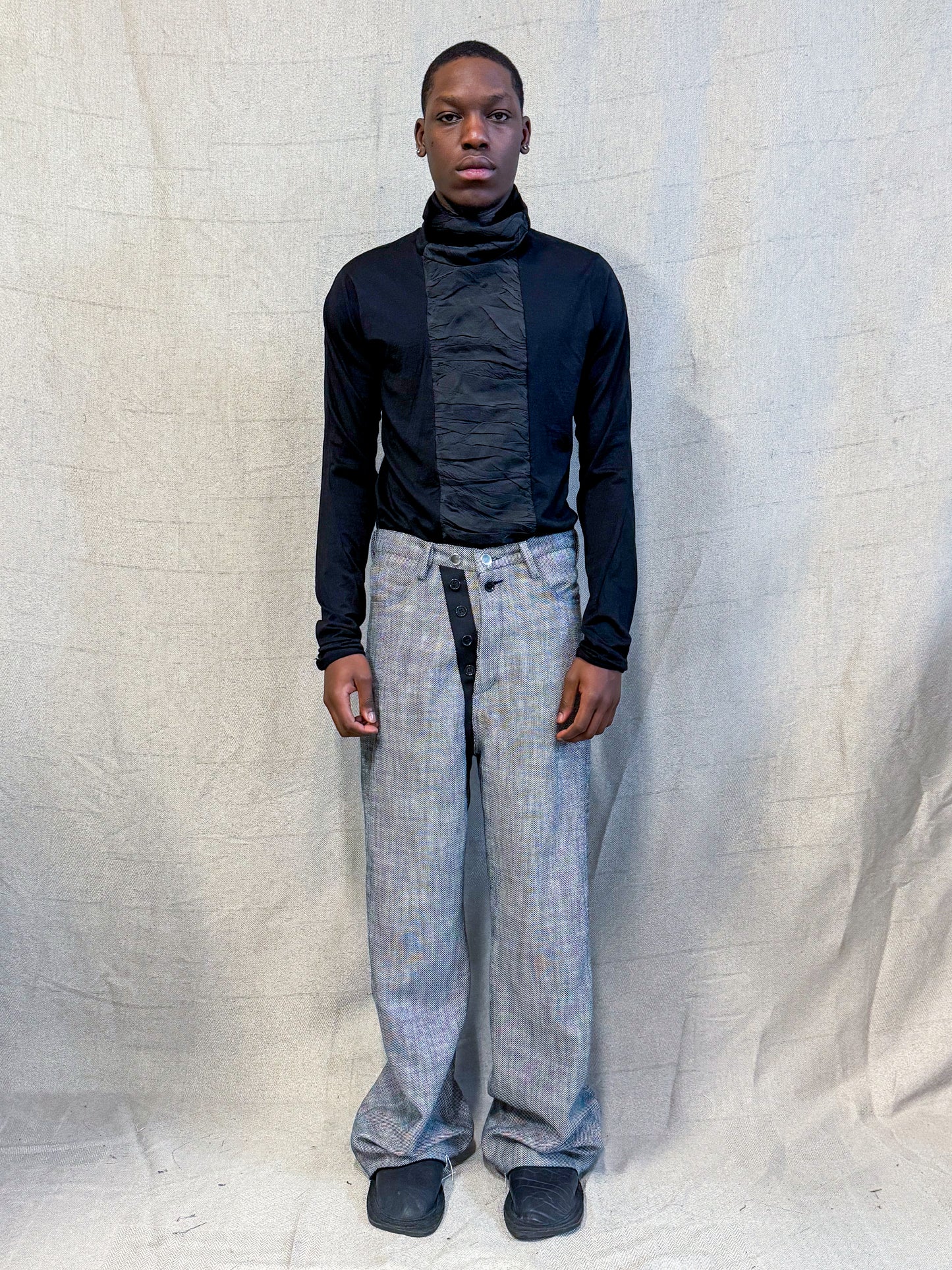 SS24 || ADJUSTABLE WAIST WIDE-LEG GODDE JEANS || GREY - COTTON LINEN