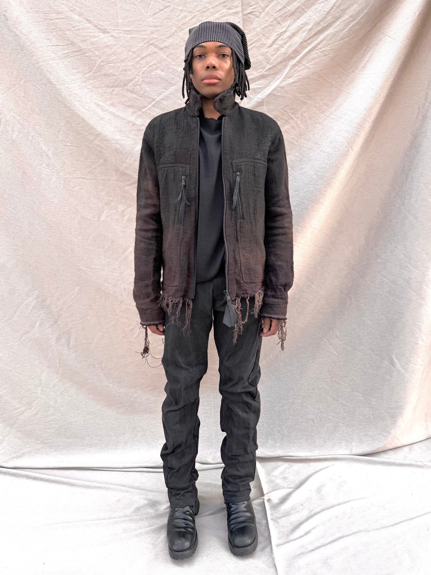 SS25 || FAULTED SHOULDER WORK JACKET || ZIPFRONT || COATED JUTE