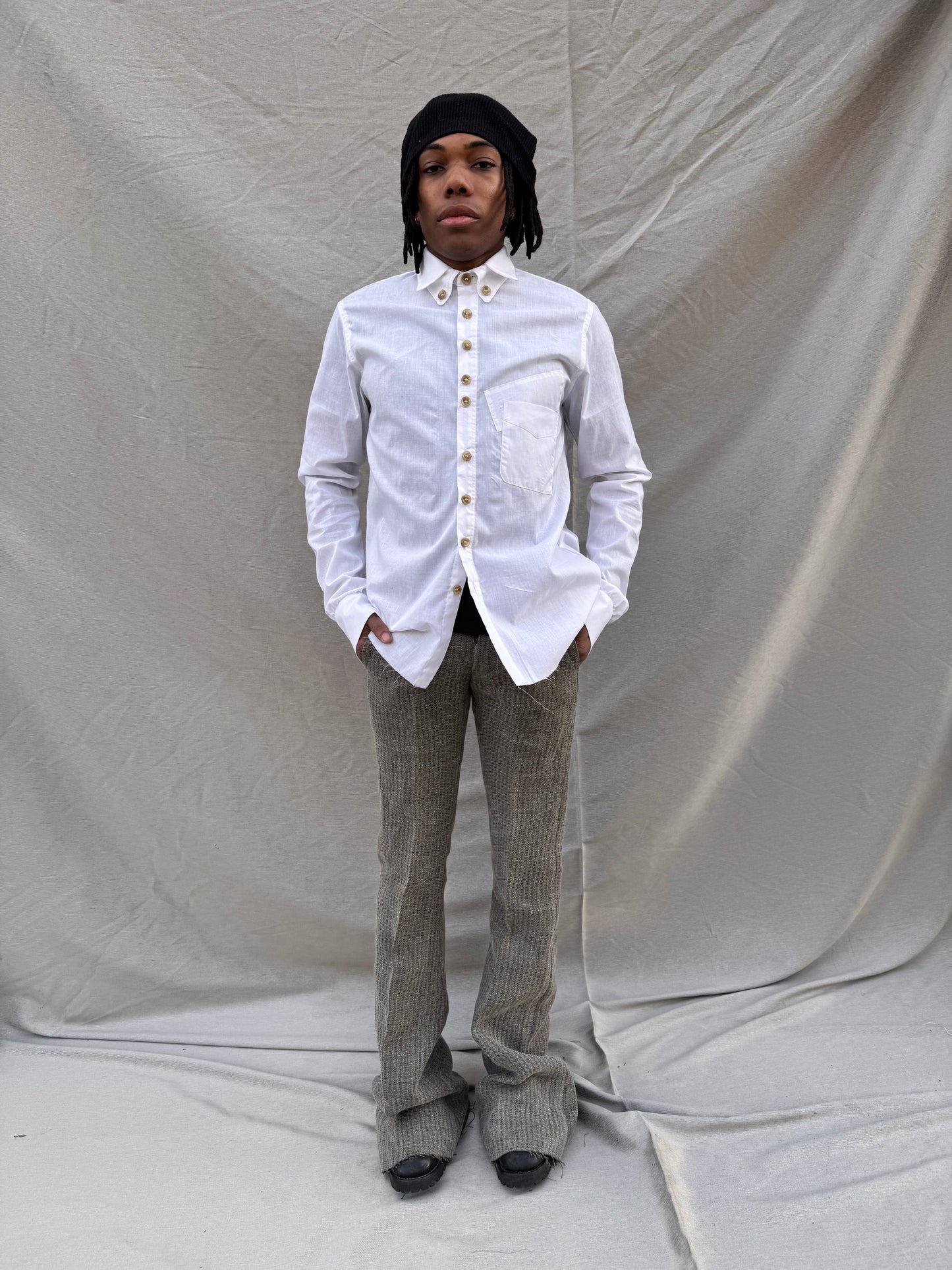 SS25 | | DOUBLE COLLAR - BACK PLEAT BIG SHIRT | |WHITE