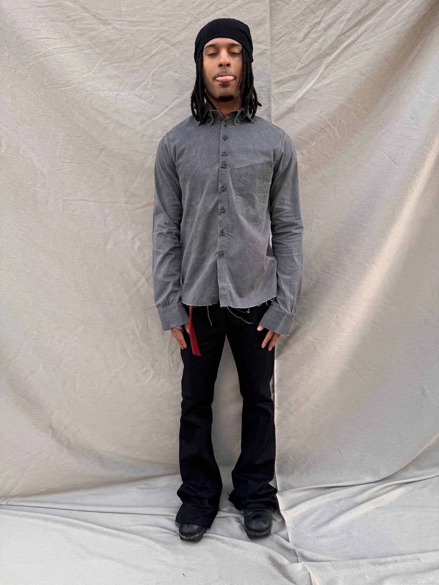 SS25 | | DOUBLE BACK PLEAT BIG SHIRT | | WASHED BLACK