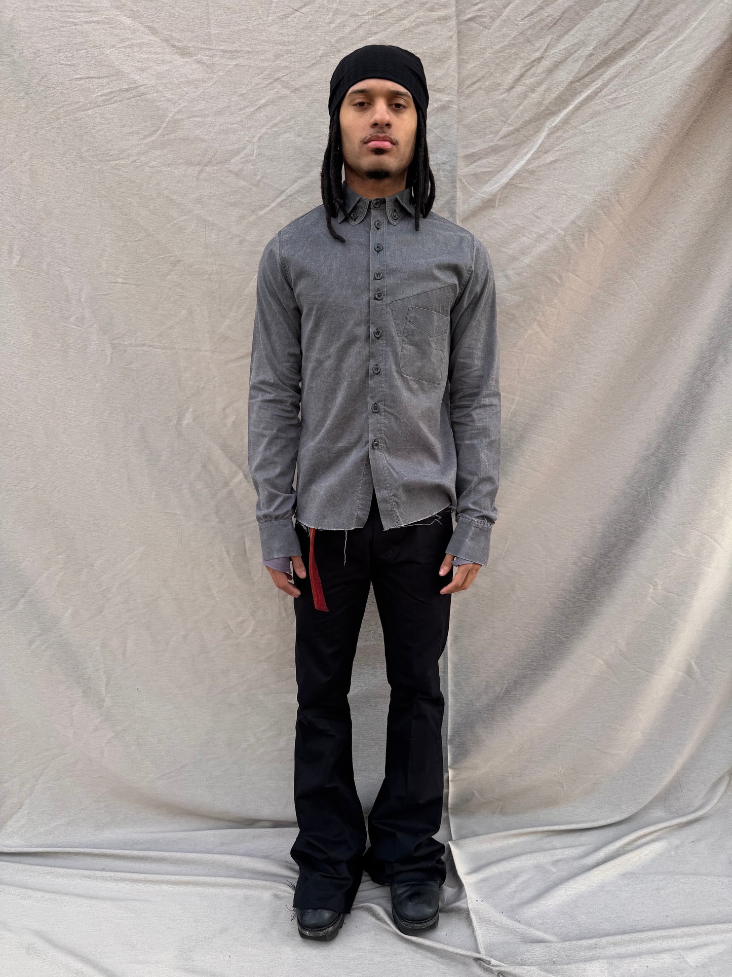 SS25 | | DOUBLE BACK PLEAT BIG SHIRT | | WASHED BLACK