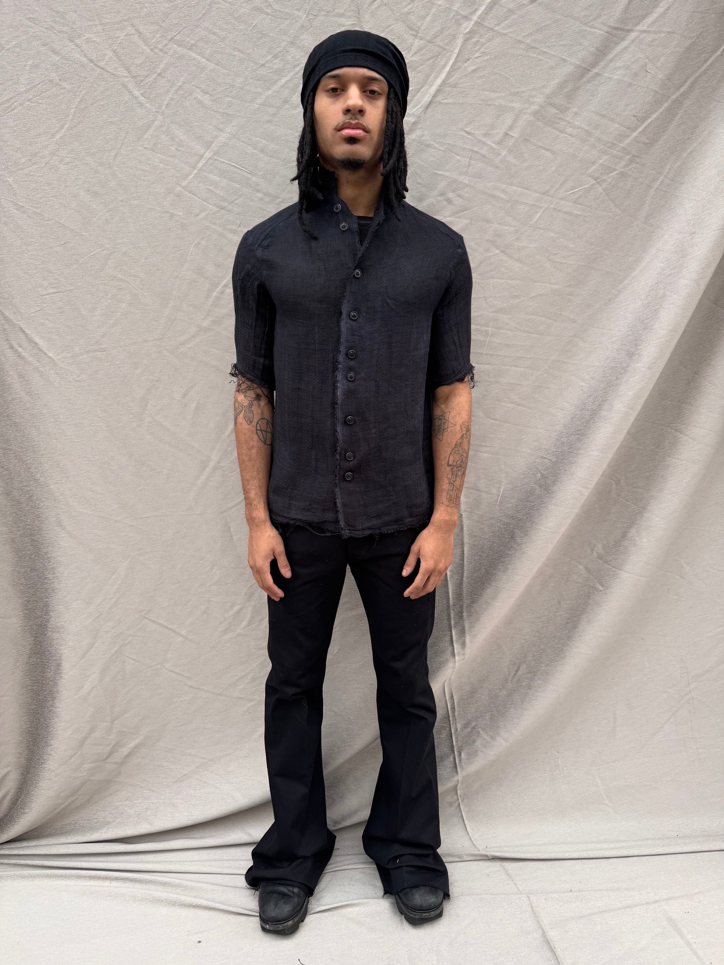 SS25 || PROTOLOGICAL ARCHETYPE SHORT SLEEVE SHIRT || BLACK OD LINEN